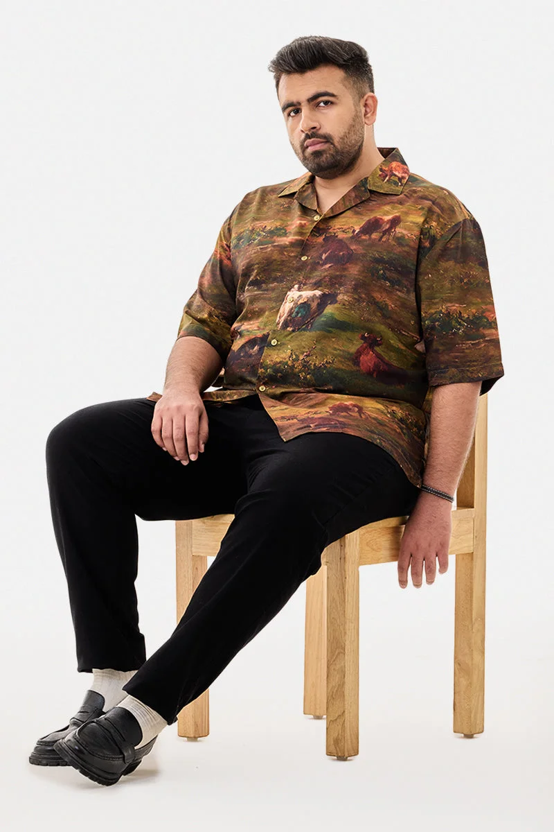 سنيتش Box Fit Printed Plus Size Resort Shirt